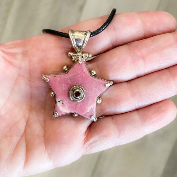 Sterling Silver Rhodonite and Garnet Star Necklace - Picture 2 of 7
